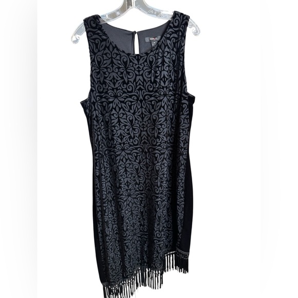 Style & Co. Dresses & Skirts - Style & Co. Black Velvet Burnout Sleeveless Sheath Dress with Tassel Fringe